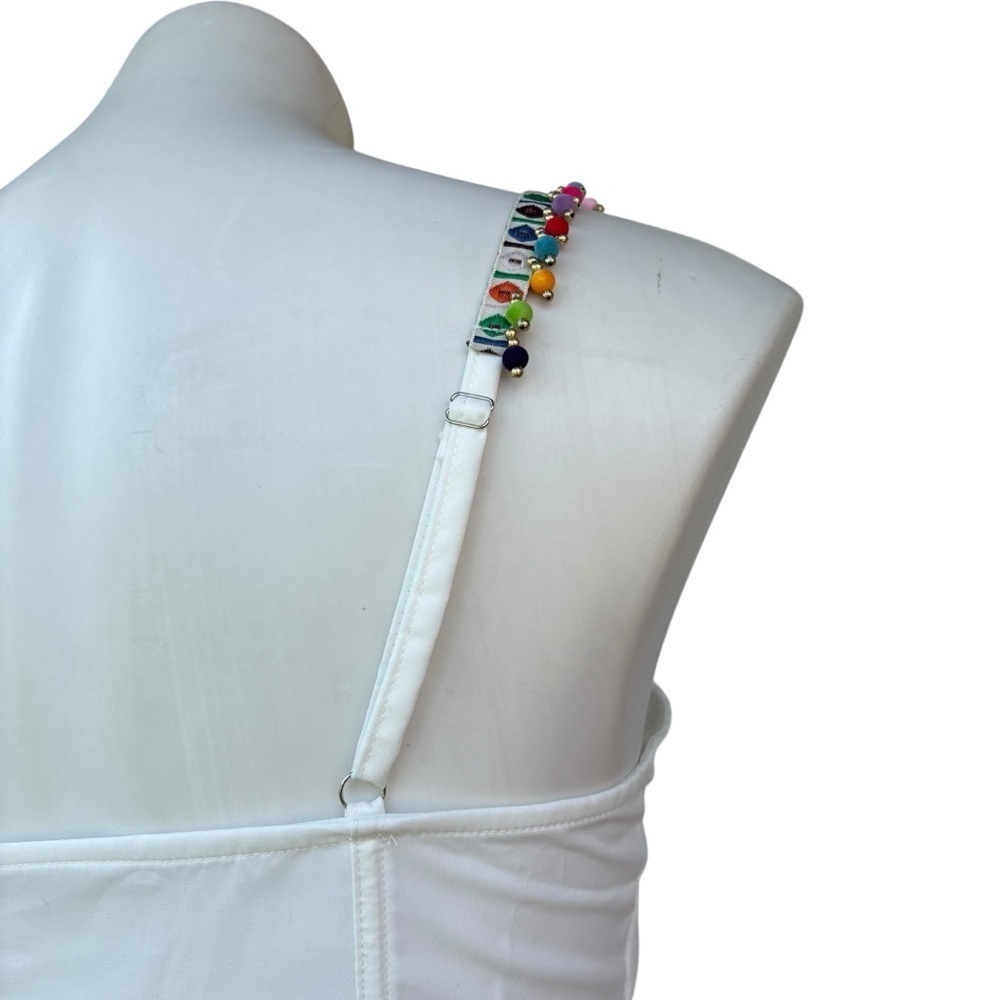 Shein Musera White Skirt & Corset Top Set Pom Pom Trim Size Small New - Picture 9 of 15